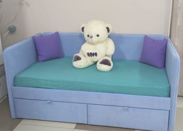 Мягкая кровать Эрмика 160х80. Велюр Teddy 311 (голубой) 
