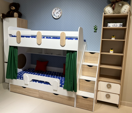 Кровать двухъярусная Фортуна 190х80 (дуб сонома + белый)  от Династия Kids