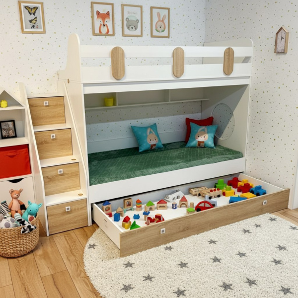 Кровать  2-х ярусная Фортуна-3 (дуб сонома + белый) 190х80