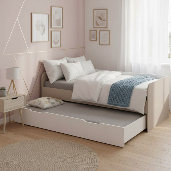 Кровать Дабл с выкатным спальным местом 190х90 (дуб сонома + белый)