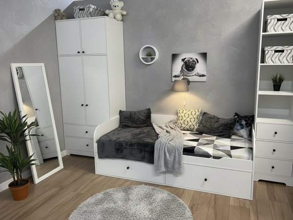 Комплект коллекции Норд: кровать + шкаф с антресолью + стеллаж