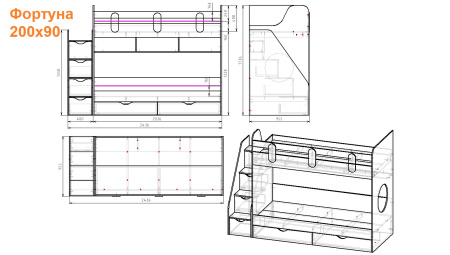 Двухъярусная кровать Фортуна (размеры и цвета разные) от Династия Kids