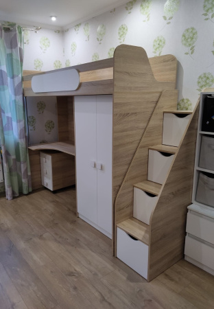 Кровать-чердак 90х200 Колледж-2 (дуб сонома + белый) от Династия Kids