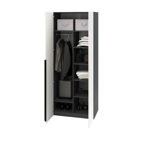 Шкаф 2-х створчатый коллекции Брайт Графит-2 (штанга + полки)