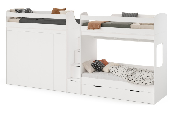 Кровать Квартет 190х90 + шкафы (цвет белый)