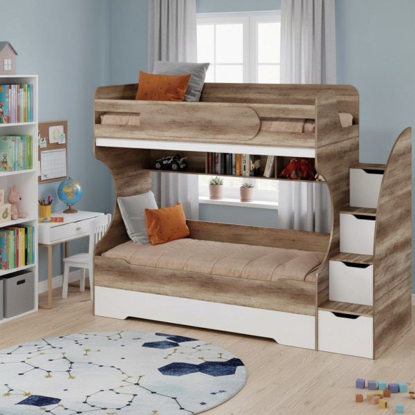 Кровать 2-х ярусная БИГ (дуб каньон + белый) 200х90