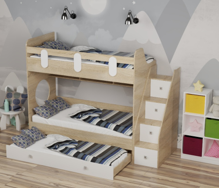 Кровать Фортуна-3 с доп.спальным местом (корпус дуб сонома) правая/левая от Династия Kids