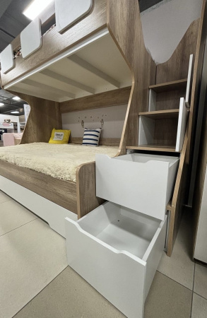 Кровать МЕГА ПРЕМИУМ (корпус дуб каньон + фасады белые) 120х200