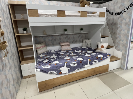 Кровать РУМ 120х200 (корпус белый + фасады дуб золотистый)