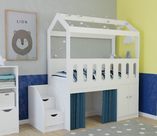 Кровать-чердак 160х80 Теремок (цвет белый)