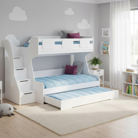 Кровать МЕГА ПРЕМИУМ (корпус дуб каньон + фасады белые) 120х200 от Династия Kids