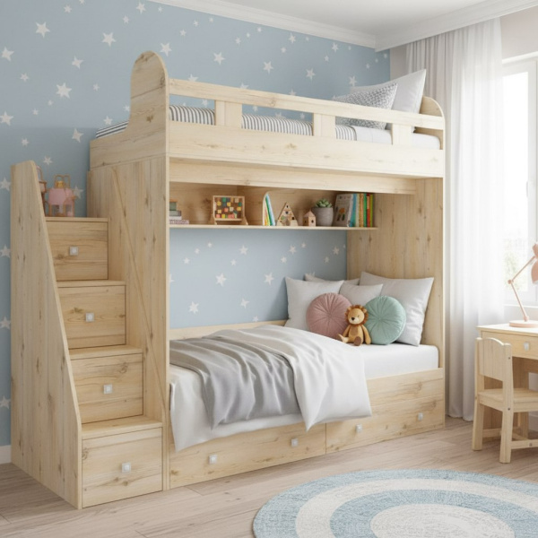 Двухъярусная кровать Юниор-2 (гаскон пайн) 190х80 от Династия Kids