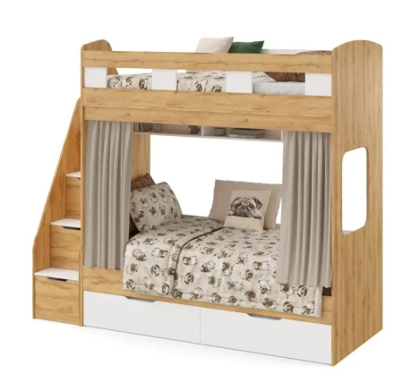 Кровать 2-х ярусная Твинс 190х90 (корпус дуб золотистый + фасады белые) от Династия Kids