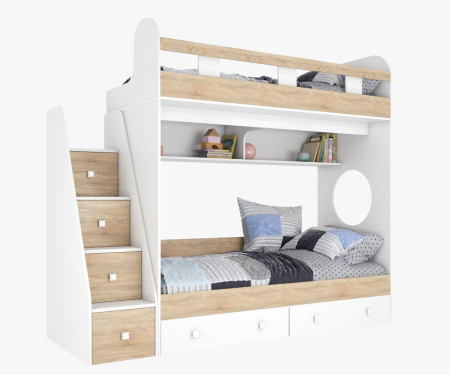 Двухъярусная кровать Юниор 1 (цвет белый) 190х80 от Династия Kids