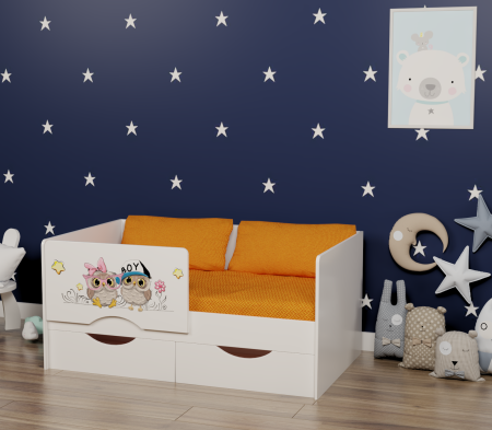 Кровать Малютка Совята 140х80 (правая/левая) от Династия Kids
