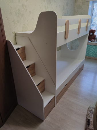 Кровать 2-х ярусная Фортуна (дуб сонома + белый)  от Династия Kids