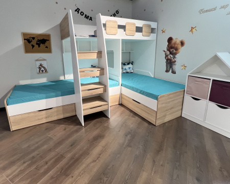 Кровать 3-х ярусная Династия (белый+дуб каньон)