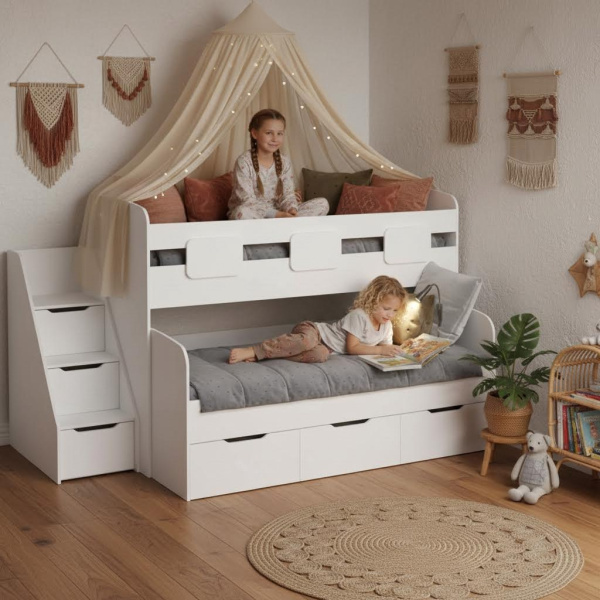 Кровать 2-х ярусная Городок (цвет белый) 190х90 + 180х80