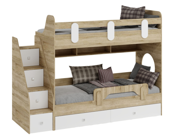 Кровать двухъярусная Фортуна-2 (дуб сонома+белый) 180*80
