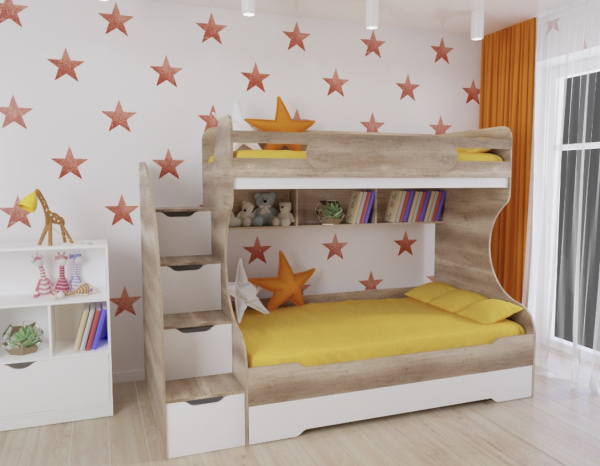 Двухъярусная кровать БИГ (дуб каньон + белый) 120х200  от Династия Kids