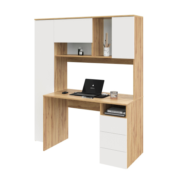 Стол Кабинет 1550 мм (корпус дуб золотистый + фасады белые). Левый/правый