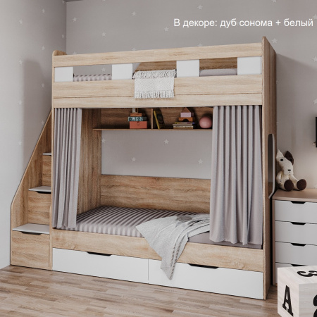 Кровать 2-х ярусная Твинс (дуб сонома + белый) 190х90 от Династия Kids