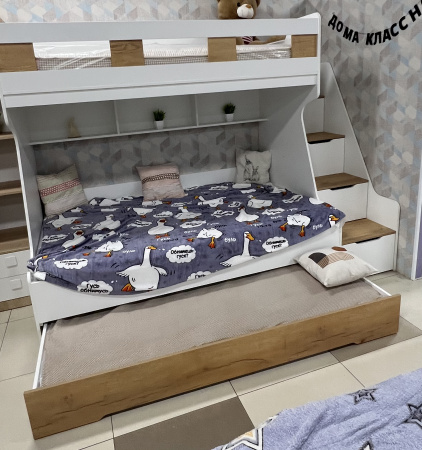 Кровать РУМ 120х200 (корпус белый + фасады дуб золотистый)