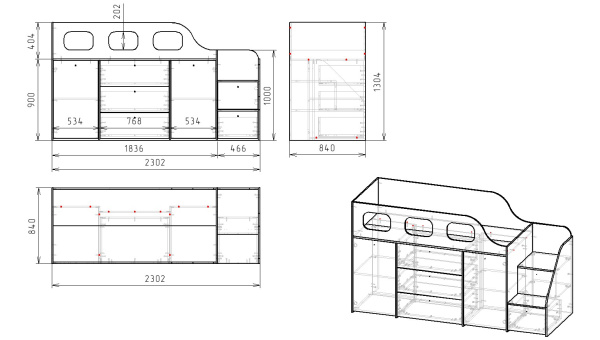 Кровать-чердак Хэппи 180х80 (цвет белый)  от Династия Kids