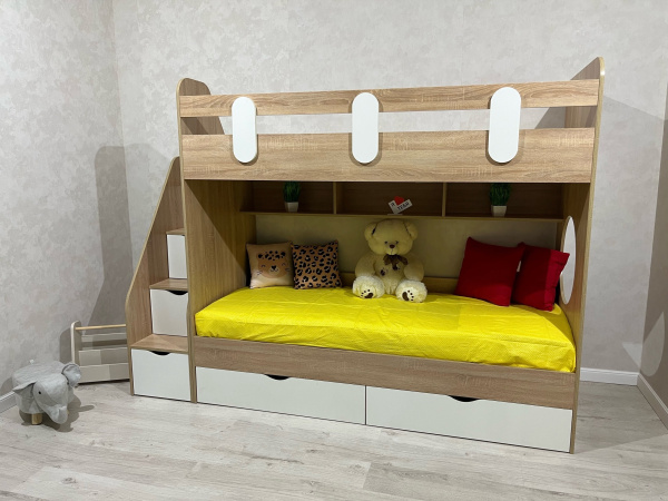 2-х ярусная кровать Фортуна (корпус дуб сонома + фасады белые) 180*80 от Династия Kids