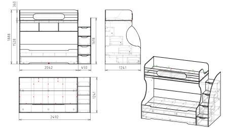 Кровать БИГ 120х200 (дуб золотистый + белый) от Династия Kids