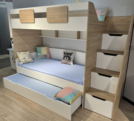 Кровать-чердак Мозаика-2 + кровать Двушка (цвет белый) 190х90 от Династия Kids