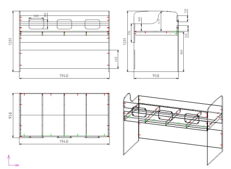 Кровать 2-х ярусная Городок (велюр + белый) от Династия Kids