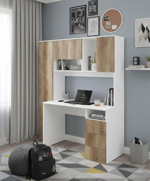 Стол Кабинет 1550 мм (корпус белый + фасады дуб каньон). Левый/правый