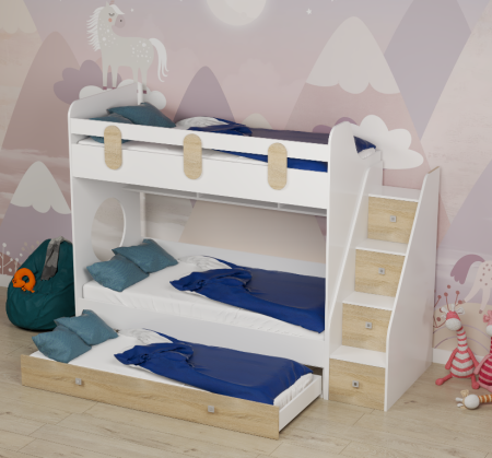 Кровать Фортуна-3 (корпус дуб сонома + фасады белые) 190х80 от Династия Kids