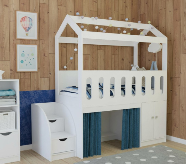 Кровать-чердак 160х80 Теремок (цвет белый)