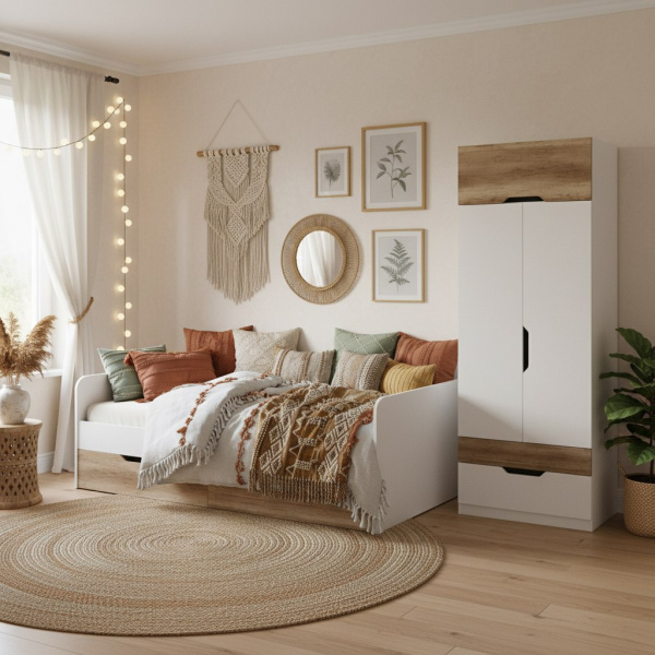 Кровать коллекции Лайт Лофт 190х90 (дуб каньон+белый) от Династия Kids