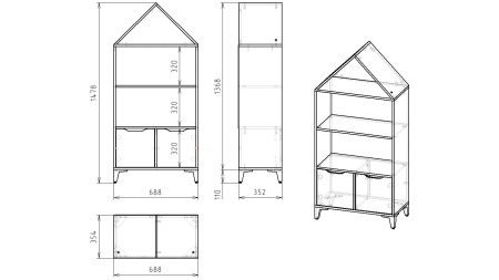 Стеллаж-Домик 7 (дуб золотистый+белый) от Династия Kids