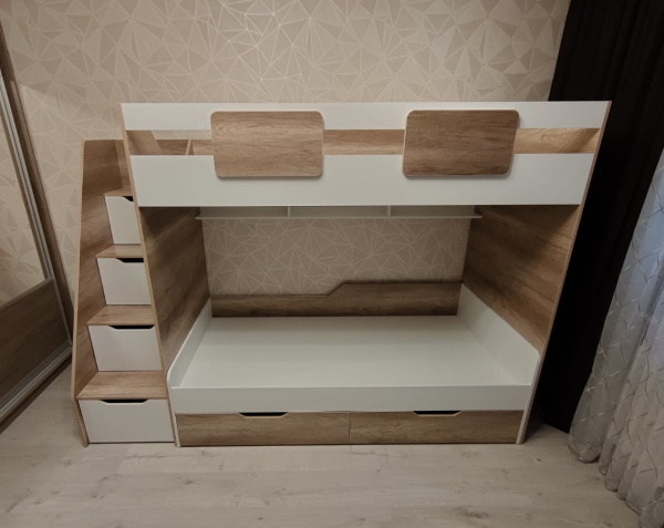 Кровать коллекции Лайт Лофт 190х90 (дуб каньон+белый) от Династия Kids