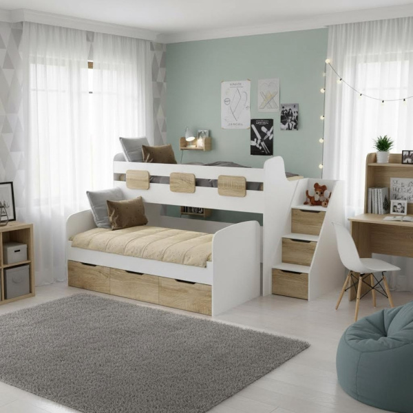 Кровать 2-х ярусная Городок (цвет белый) 190х90 + 180х80 от Династия Kids