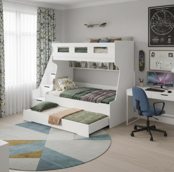 Кровать 3-х ярусная РУМ 120х200 (цвет белый) 