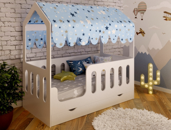 Кровать домик Теремок 160х80 с ящиком (цвет: белый)