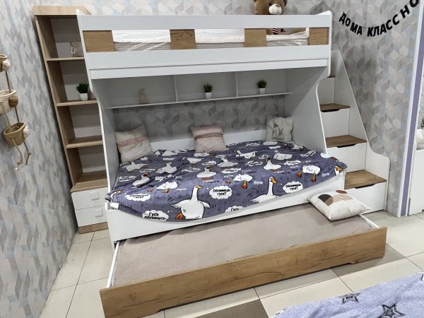 Кровать РУМ (правая/левая) 120х200 (дуб золотистый + белый)