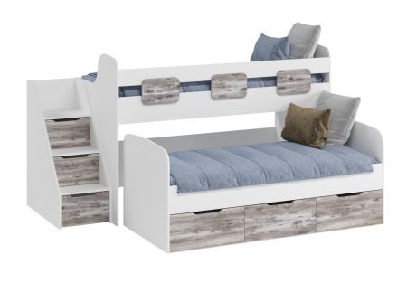 Кровать двухъярусная Городок (бетон пайн + белый) от Династия Kids
