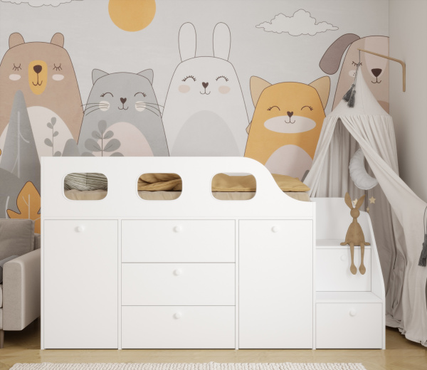 Кровать-чердак Хэппи 180х80 (цвет белый)  от Династия Kids