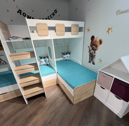 Кровать 3-х ярусная Династия (серебро+белый) 190х90 