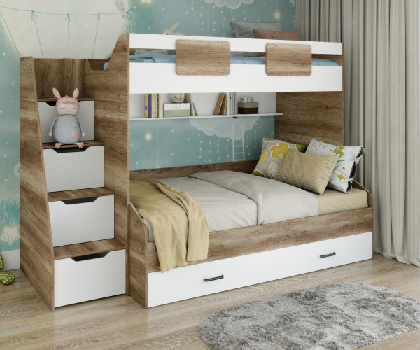 Комплект мебели: кровать-чердак Лайт Лофт + кровать Твой Стиль (120х200) от Династия Kids