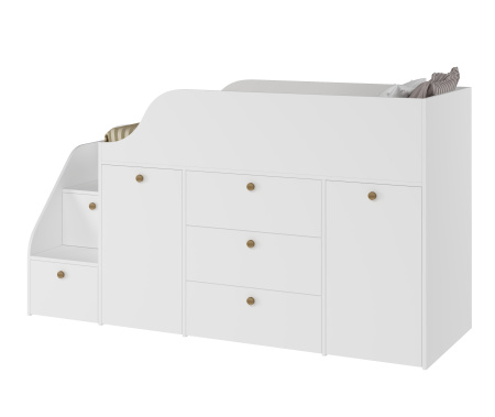 Кровать-чердак Хэппи-2 (дуб золотистый + белый) 180х80 от Династия Kids