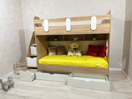 Кровать 2-х ярусная Фортуна (дуб сонома + белый)  от Династия Kids