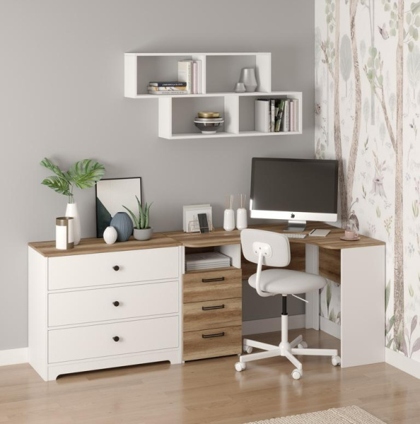 Рабочая зона для школьника (угловой стол + комод + полка) от Династия Kids