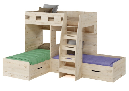 Кровать 3-х ярусная Династия (цвет белый) 190х90 Универсальная